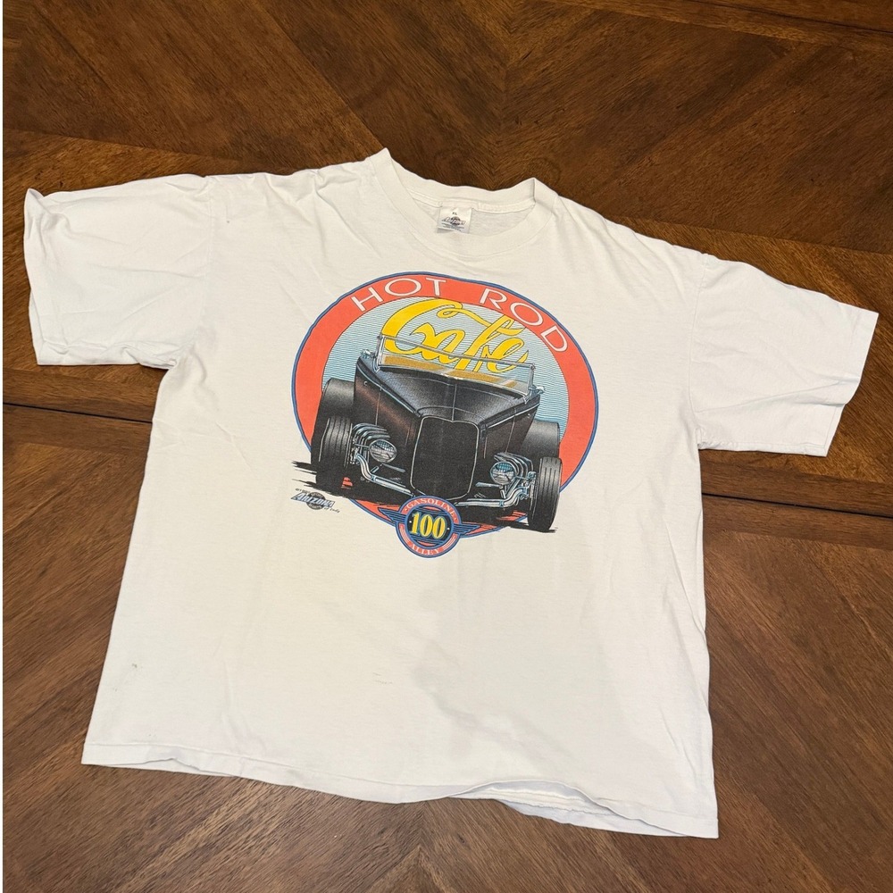 Vintage 1993 Arizona Sport Shirts Hot Rod Cafe T-Shirt XL White Made in USA Indy